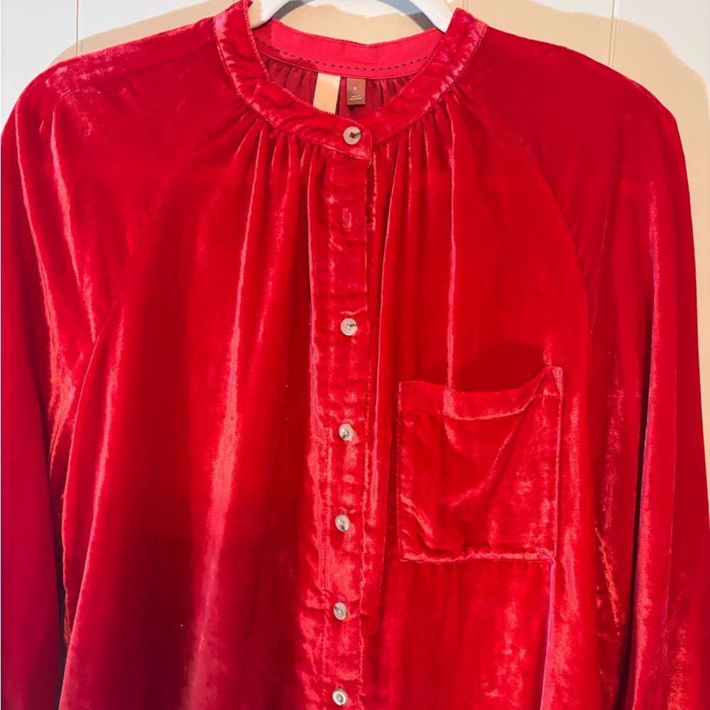 Pilcro Red Velvet Button-Front Top